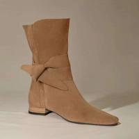 2024 nuevas mujeres de otoño de gamuza con tacones gruesos puntiagudos, botas de moda hechas de cuero genuino - details 0