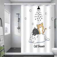 Cortina de Baño de Animal 3D Divertido de Gato Material de Poliéster Impermeable Decoración de Baño Simple y Blanca - details 3