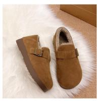 Chanclas de mujer de piel con puntera redonda para exterior Casual Suede Slippers, Otoño/Invierno 2025 - details 13
