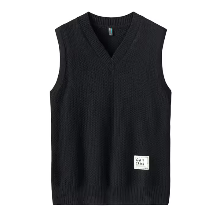 Chaleco De Punto Para Hombre Versátil Y Casual Con Cuello V Sin Mangas Cómodo Y Caliente De Color Sólido Para El Día a Día - 1