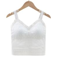 Sujetador de hojas con almohadillas, chaleco de encaje, top sin mangas de color sólido, camisola ajustada con cuello en V, estilo picante para chica, espalda de belleza - details 3
