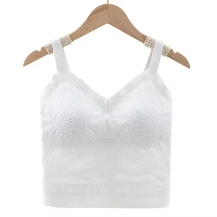 Sujetador de hojas con almohadillas, chaleco de encaje, top sin mangas de color sólido, camisola ajustada con cuello en V, estilo picante para chica, espalda de belleza - 1