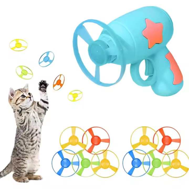 Juguetes para gatos, set de juguetes para gatos, 1 lanzador azul y 10 hélices OVNI de colores - 1
