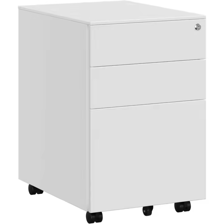 Mueble Archivador de Metal con Cerradura Cómoda, Cajonera con Ruedas, 3 Cajones, para Oficina, 52 x 39 x 60 cm, Cuerpo del Armario Preensamblado, Blanco OFC60WT - 1