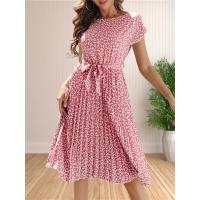 Vestido Elegante De Mujer Con Floral Cuello Redondo Lazo Bohemio Manga Batwing Vestido De Fiesta De Verano Longitud Media A-Line - details 15