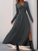 Elegante Vestido de Manga Larga para Mujer Color Sólido, Cuerpo a Justa, Corset, Línea A, Algodón, Chic - details 2