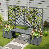 Jardinera, jardinera con espaldera como ayuda para trepar, jardinera con mucho espacio, jardinera jardinera, abeto de madera maciza marrón, jardinera con espaldera y asiento para jardín patio terraza - details 1