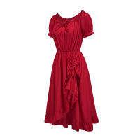Nuevo vestido irregular retro europeo y americano, vestido con cordón medieval victoriano de manga corta con cuello de una palabra - details 5