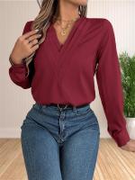 Blusa elegante de oficina de negocios para mujer, camisas elegantes de manga larga con cuello en V en capas, Tops de trabajo 2024 - details 6