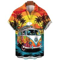 Camisa de manga corta con estampado 3D de playa y coche informal retro para hombre, ropa deportiva de verano, camiseta, ropa de diseñador para hombre - details 5