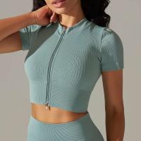 Hamidou-Camiseta deportiva con cremallera para mujer, Top elástico ajustado y transpirable, ropa deportiva para gimnasio, correr y Yoga - details 16