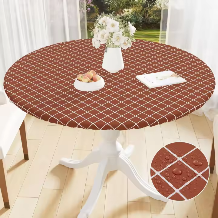 Olanli Redonda Mesa de comedor de cocina de boda marroquí impermeable y resistente al calor mantel de PVC de 60 pulgadas - 1