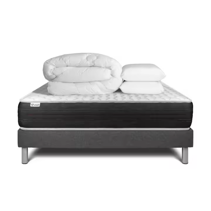 Pack cama completa - Colchón 160x200cm + Somier de láminas (en kit) + 2 almohadas - 1