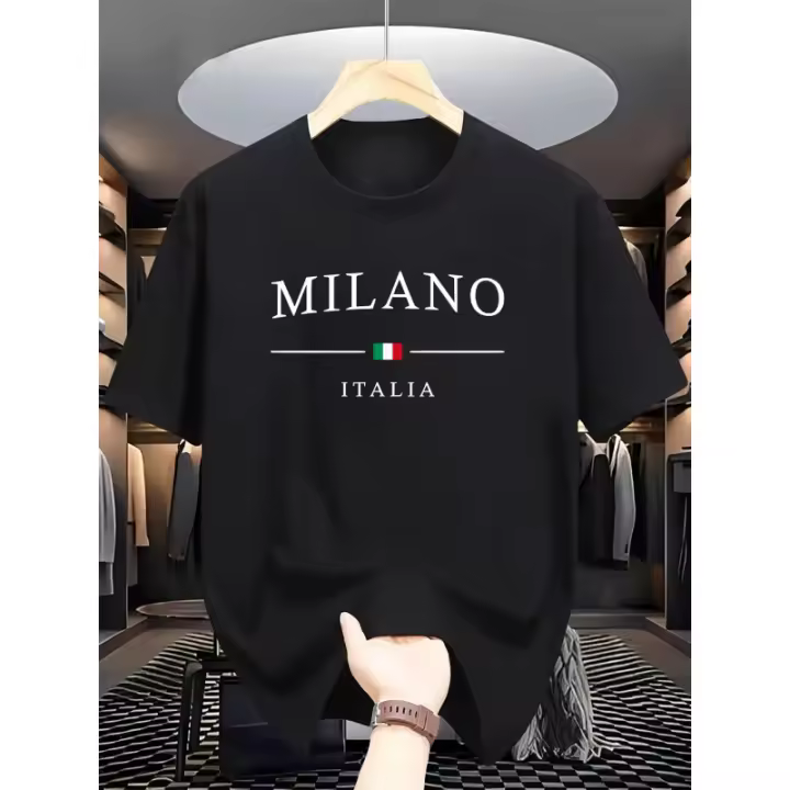 MILANO ITALIA Camiseta cómoda informal con cuello redondo y mangas cortas para hombre, camiseta versátil de moda para viajes diarios y viajes de verano - 1