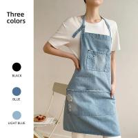 Delantal de Denim Sencillo Uniforme Unisex para Cocinar Ideal para Cocina, Belleza, Uñas, Café - details 0