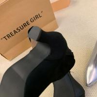 Nuevas botas de mujer con tacón de gato, boca en V, ajustadas, color marrón y piel desnuda. - details 13