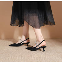 Zapatos clásicos y versátiles de una sola pieza con tacón de aguja negro estilo francés - details 14