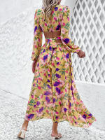 Vestido largo informal de verano para mujer, prenda de manga larga con escote en V, ahuecado en la espalda, Vintage, elegante, para fiesta en la playa, 2024 - details 12