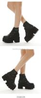Dropshipping Logo estilo gótico Punk zapatos altos gruesos tacones grandes negros botines de mujer - details 5