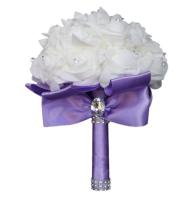 Ramo de flores de rayón para dama de honor, decoración de boda de perlas rosas de cristal - details 5
