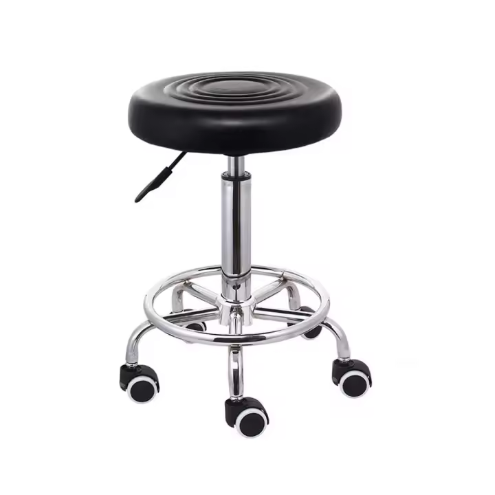 Taburete de trabajo giratorio, taburete de cuero con ruedas negro para salón, oficina, altura ajustable, 44cm ~ 57cm - 1