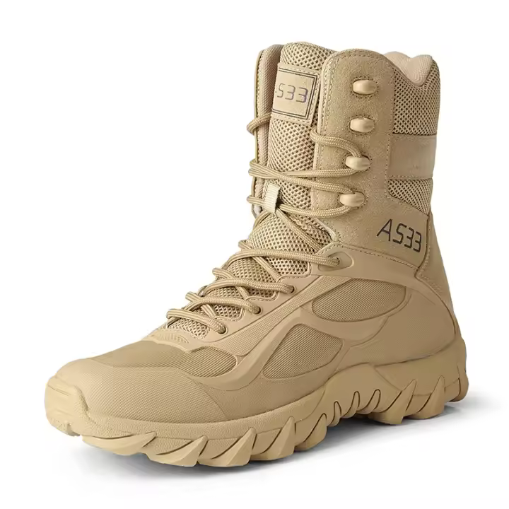 Botas de cuero de alta calidad para hombre, botas transpirables de combate en el desierto, zapatos para exteriores, botines antideslizantes para senderismo. - 1