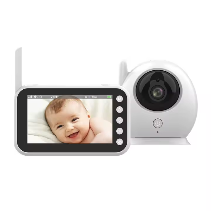 Monitor de video para bebés con pantalla de 4,3 pulgadas, transmisión inalámbrica de 2,4 GHz, conversación bidireccional, sensor de temperatura, alarma de llanto, recordatorio de lactancia, visión nocturna infrarroja, 8 canciones de cuna de largo alcance - 1