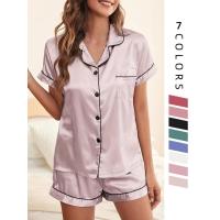 Suéter de manga corta imitación de pijama de seda real, suéter clásico de satén ropa para el hogar - details 3