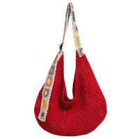 Bolso de mano de ganchillo de gran capacidad para mujer, bolsa tejida hueca ligera de estilo étnico, con correa bordada, tejido de algodón - details 6