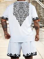 Conjunto de ropa deportiva informal de talla grande para hombre: camiseta de manga corta con estampado floral y pantalones cortos con bolsillo con cordón, mezcla de poliéster, lavable a máquina, TALLA GRANDE - details 2