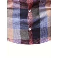 Camisa informal con estampado a cuadros y cuello alto de manga larga para hombre, primavera, otoño, al aire libre - details 6