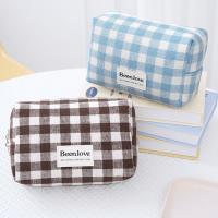 Bolsa con cierre para cosméticos a cuadros de celosía Simple, neceser de viaje de gran capacidad, bolsa de maquillaje impermeable de poliéster para mujeres/hombres - details 5