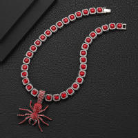 Cadena De Corbata Cubana Cuadrada Iced out Con Colgante De Araña Roja Para Hombres Joyería De Moda Hip Hop Material De Aleación De Zinc - details 4