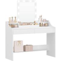 Tocador con iluminación LED, brillo ajustable, mesa de maquillaje con espejo, tocador con 2 cajones y 2 compartimentos abiertos, moderno, blanco - details 16