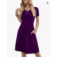 Vestido de longitud media con estampado de bolsillos y manga corta para mujer europea y americana - details 4