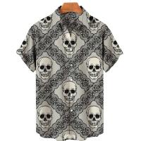 Diseño de moda de playa hawaiana, camisa con estampado de calavera 3D, ropa de calle informal retro, top de manga corta unisex de verano para hombre - details 13