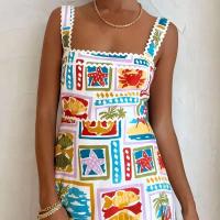 Vestido de Verano de Playa a Alta Cintura con Mangas Largas Cuello Cuadrado, Sin Mangas, Estampado Holiday para Mujeres - details 3