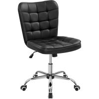 Silla de Oficina sin Reposabrazo Silla Oficina Tapizada de Cuero PU Silla con Ruedas Silla Ergonómica Base Metal Blanca - details 18