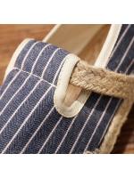 2025 Primavera y otoño nuevos zapatos de mujer ins zapatos de moda zapatos de algodón y lino de rayas rectas estilo universitario zapatos de lino de cabeza redonda de un solo paso Para mujer - details 1