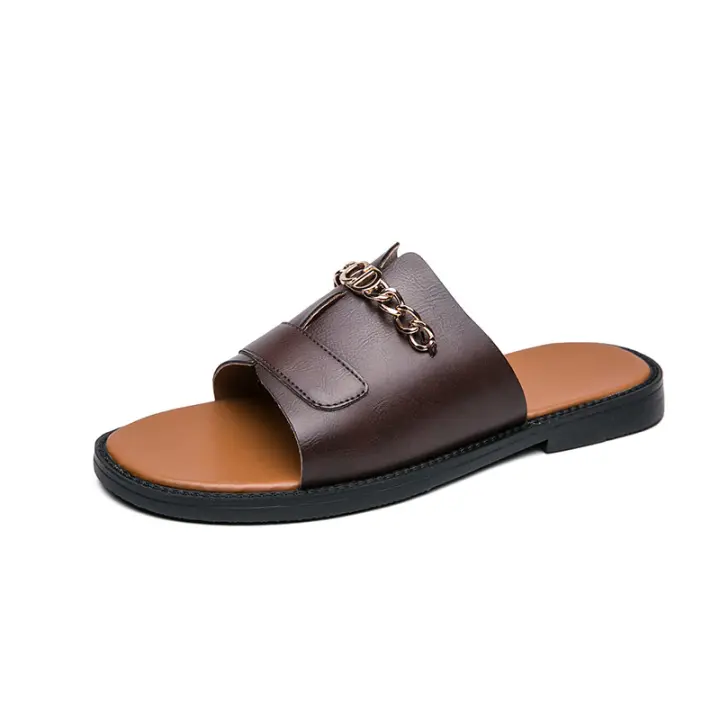 Fregona fresca y transpirable para hombre, cubierta de cuero informal británica, zapatillas para pies, versión coreana, fregona de una pieza a la moda, novedad de 2022 - 1