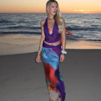 BUNO-Conjunto de 2 piezas de retazos de malla de gato extraño para mujer, Tops cortos con cuello Halter y faldas coloridas, trajes de fiesta en la playa a la moda para vacaciones - details 8
