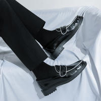 Mocasines de colores británicos para hombre, zapatos informales de tacón bajo con punta redonda de PU, simples y clásicos, de negocios - details 5