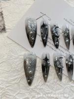 10 UDS parche de mariposa artificial líquido de metal negro punk gótico de imitación de uñas hecho a mano - details 3