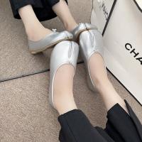 Zapatos planos de cuero con punta abierta y pezuña para mujer, mocasines vaqueros Mary, zapatos de bailarina para mujer - details 17