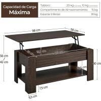 Mesa de Café Elevable y Extensible con Revistero 98x50x(41,8-56) cm Mueble para Sala de Estar y Comedor - details 2
