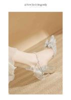 Primavera puntiagudos fiesta mujer boda novia arco tacón grueso Sier lentejuelas Hada estilo Lolita zapatos individuales - details 9