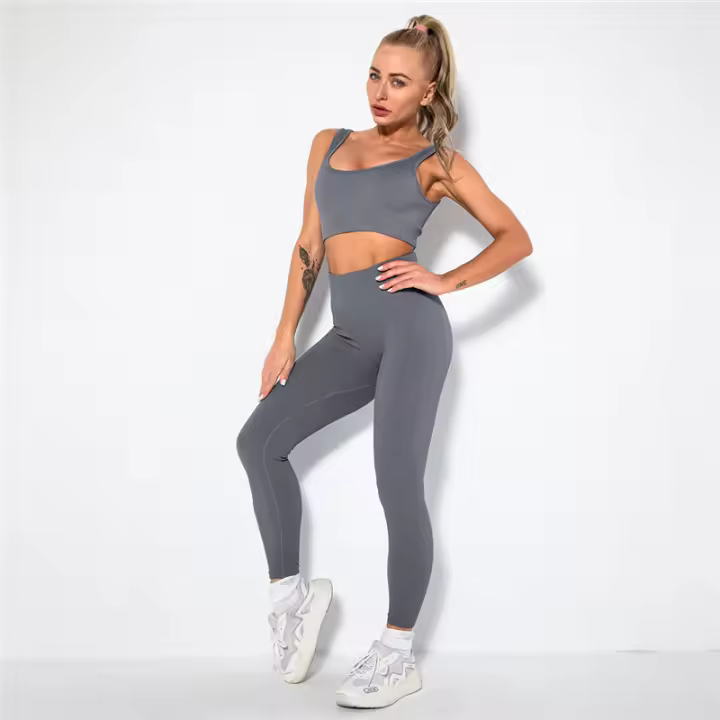 Conjunto de Yoga sin Costuras Ropa de Entrenamiento de Cintura Alta Shorts de Entrenamiento - 1