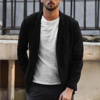 Blazer Delgado de Algodón y Lino para Hombres Color Sólido, Manga Larga, Bolsillos, Ligero para el Verano, Chaqueta Casual de Negocios - details 5