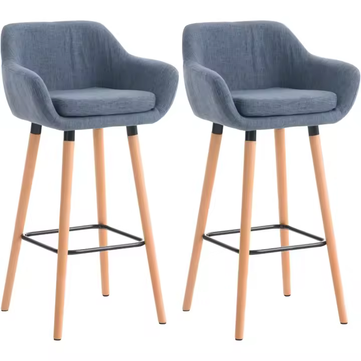 Tapizados En Tela con Respaldo & Reposapiés I 2 Sillas De Bar con Base De Madera & Reposapiés, - 1