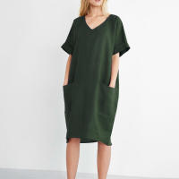 Y verano temperamento europeo americano ropa de mujer Collage manga corta cuello en V vestido de una línea - details 19